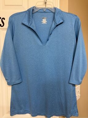 Blue V-Neck Polo Tunic - Women's Blouse